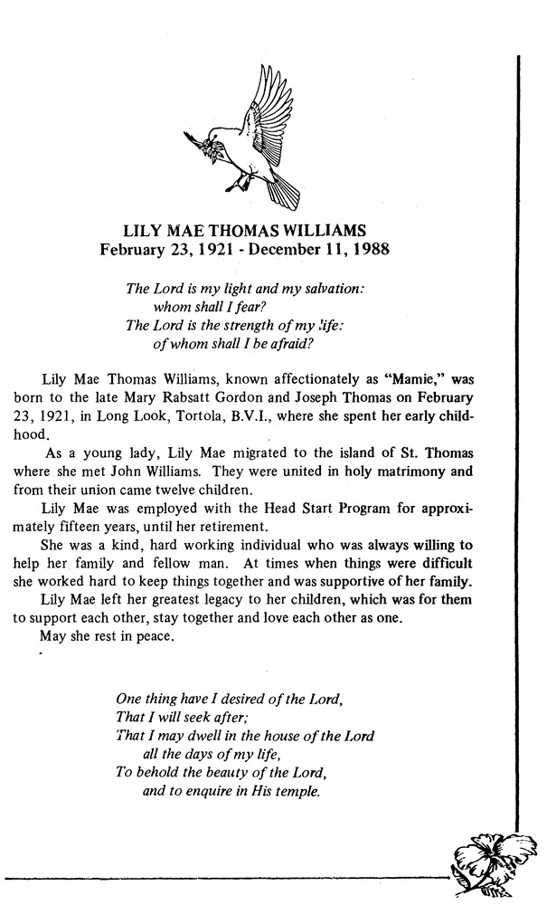 Funeral Booklet for Lily Mae Thomas Williams - Page 3