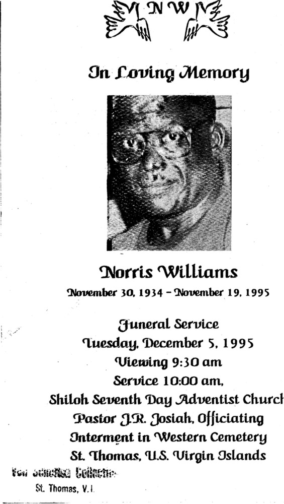 Funeral Booklet for Norris Williams - Page 1