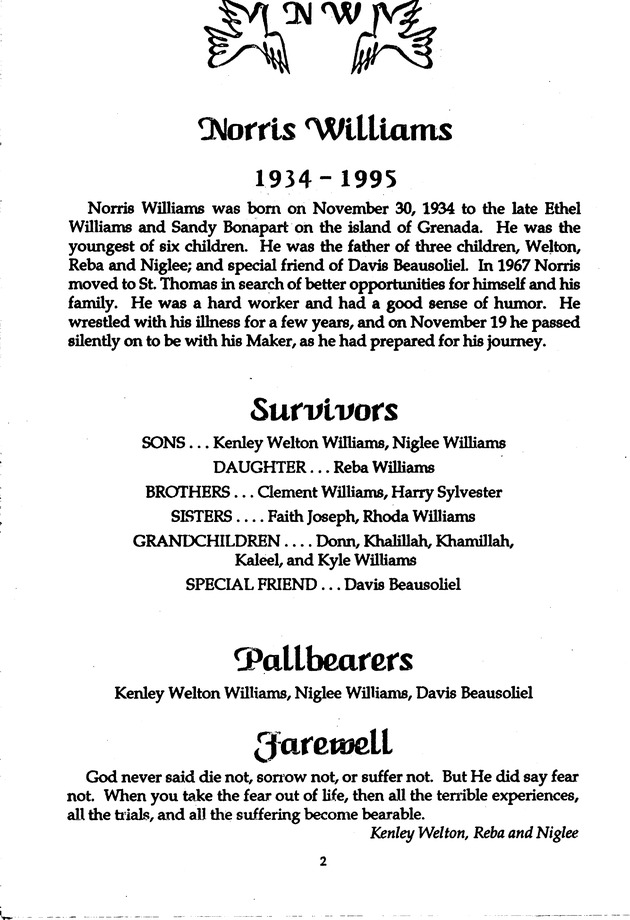 Funeral Booklet for Norris Williams - Page 2