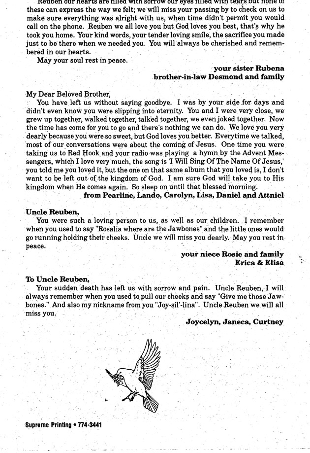 Funeral Booklet for Reuben Vancito Williams - Page 7