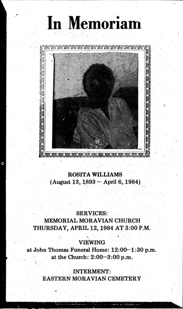 Funeral Booklet for Rosita Williams - Page 1