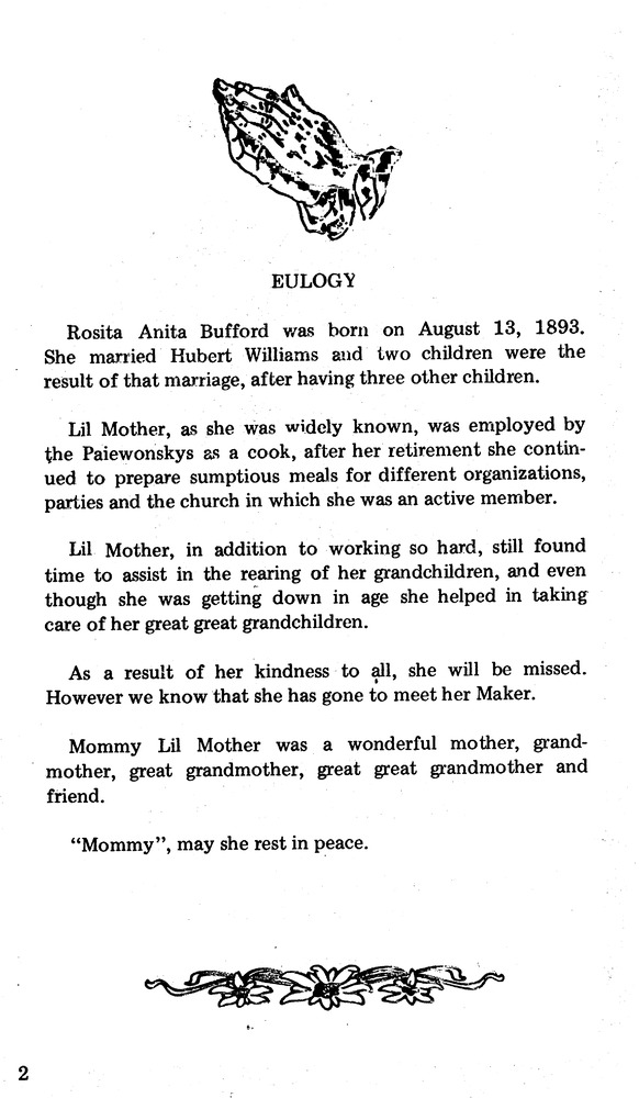 Funeral Booklet for Rosita Williams - Page 2