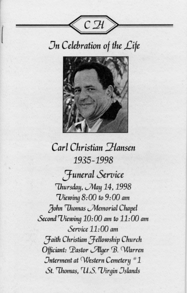 Funeral Booklet for Carl Christian Hansen - Page 1