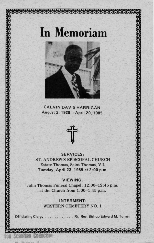 Funeral Booklet for Calvin Davis Harrigan - Page 1