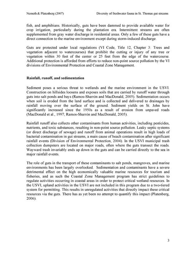 Diversity of freshwater fish and crustaceans of St. Thomas watersheds and its relationship to water quality as affected by residential and commercial development - Page 3