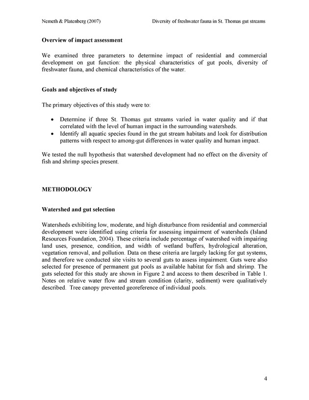 Diversity of freshwater fish and crustaceans of St. Thomas watersheds and its relationship to water quality as affected by residential and commercial development - Page 4