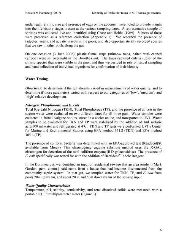 Diversity of freshwater fish and crustaceans of St. Thomas watersheds and its relationship to water quality as affected by residential and commercial development - Page 6