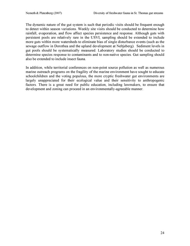 Diversity of freshwater fish and crustaceans of St. Thomas watersheds and its relationship to water quality as affected by residential and commercial development - Page 24