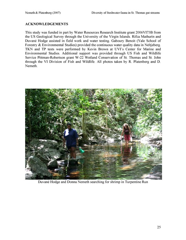 Diversity of freshwater fish and crustaceans of St. Thomas watersheds and its relationship to water quality as affected by residential and commercial development - Page 25