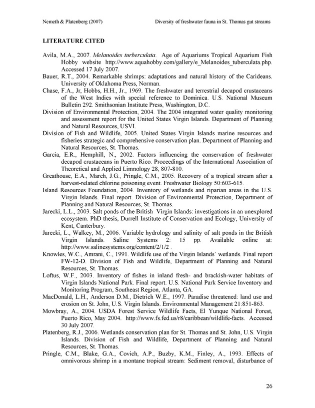 Diversity of freshwater fish and crustaceans of St. Thomas watersheds and its relationship to water quality as affected by residential and commercial development - Page 26