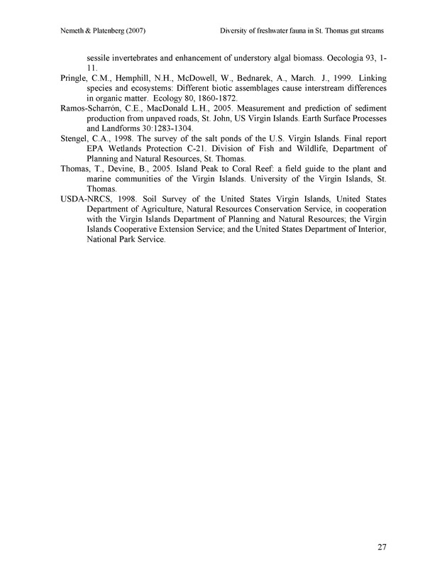 Diversity of freshwater fish and crustaceans of St. Thomas watersheds and its relationship to water quality as affected by residential and commercial development - Page 27