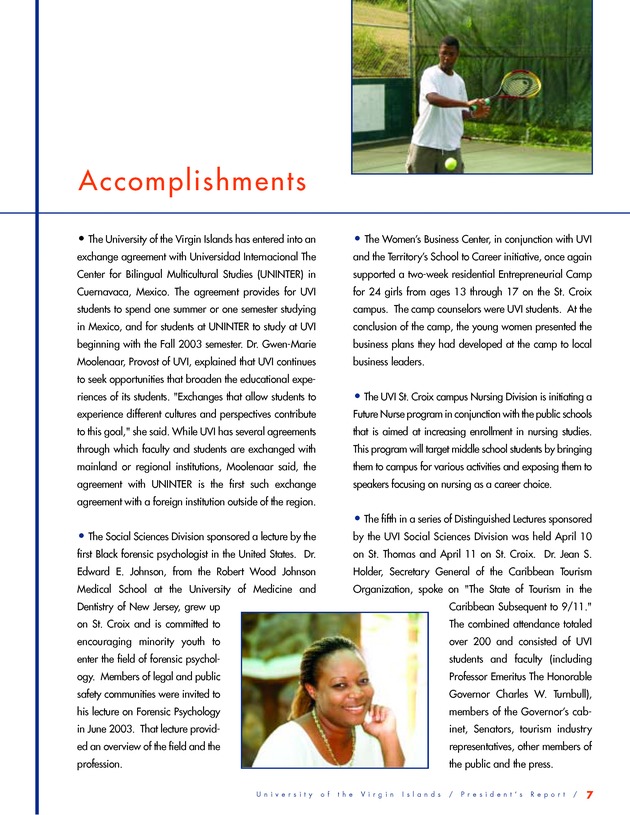 2002/2003 President's Report for the University of the Virgin Islands - Page 9