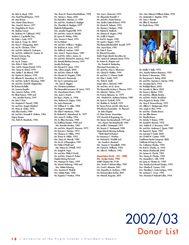 2002/2003 President's Report for the University of the Virgin Islands - Page 20