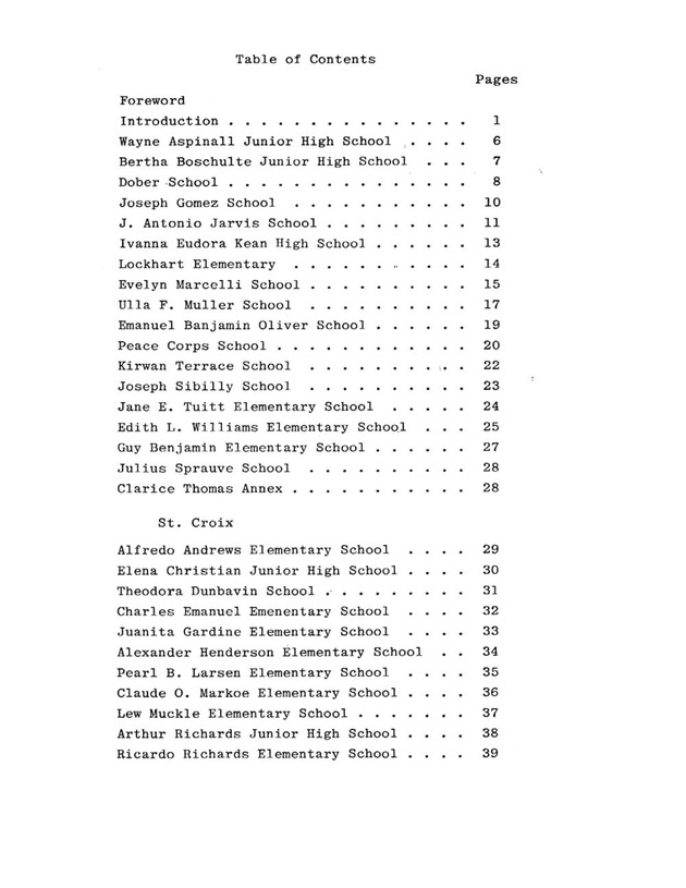 Brief Historical Notes on Schools of the Virgin Islands - Table of Contents 1