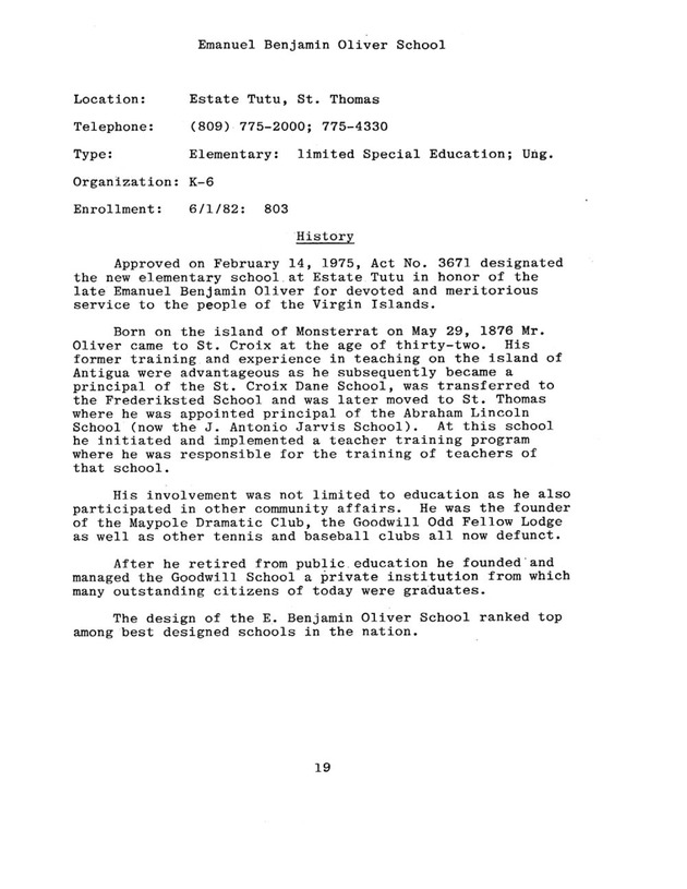 Brief Historical Notes on Schools of the Virgin Islands - Page 19