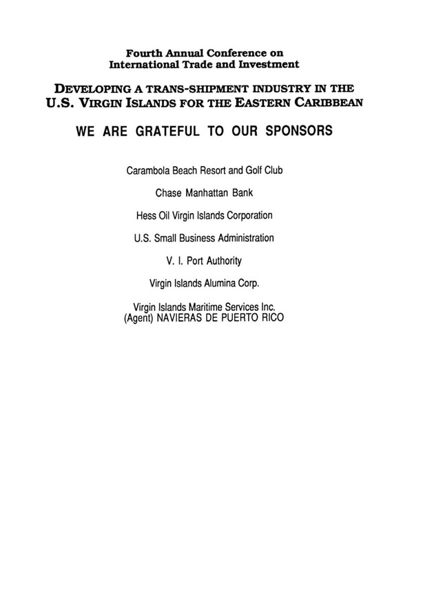 Developing a Transhipment Industry in the U. S. Virgin Islands for the Eastern Caribbean: 4th Annual Conference on International Trade and Investment - Page 2