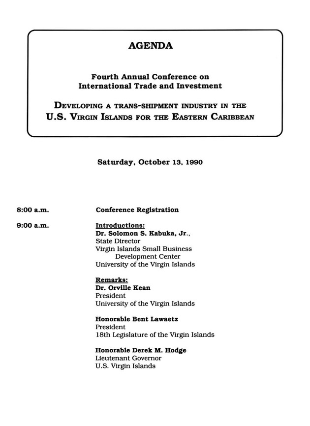 Developing a Transhipment Industry in the U. S. Virgin Islands for the Eastern Caribbean: 4th Annual Conference on International Trade and Investment - Page 9