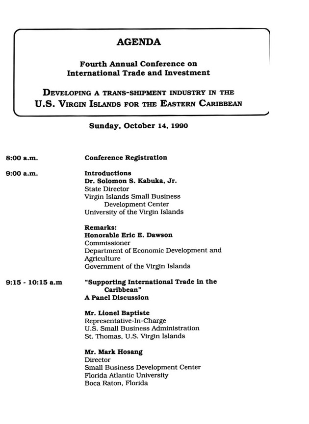 Developing a Transhipment Industry in the U. S. Virgin Islands for the Eastern Caribbean: 4th Annual Conference on International Trade and Investment - Page 14