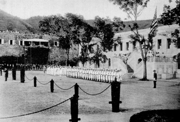 Commander Pollock reading President Wilson's first proclamation