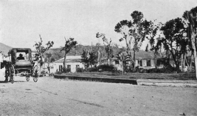 Road in front of Fort Christian and horse-drawn car, Charlotte Amalia, St. Thomas