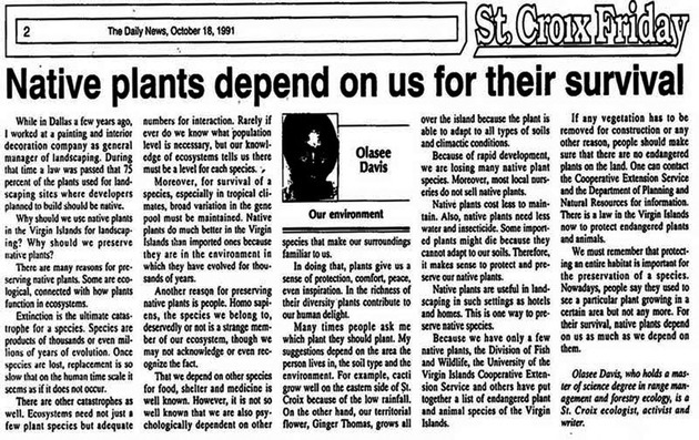 Native plants depended on us fo their survival (October 18, 1991)