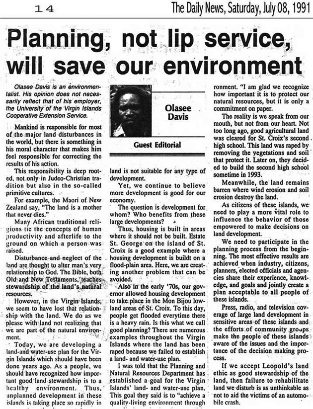 Planning, not lip service, will save our environment (July 8, 1991)