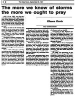 The more we know of storms the more we ought to pray (September 20, 1991)