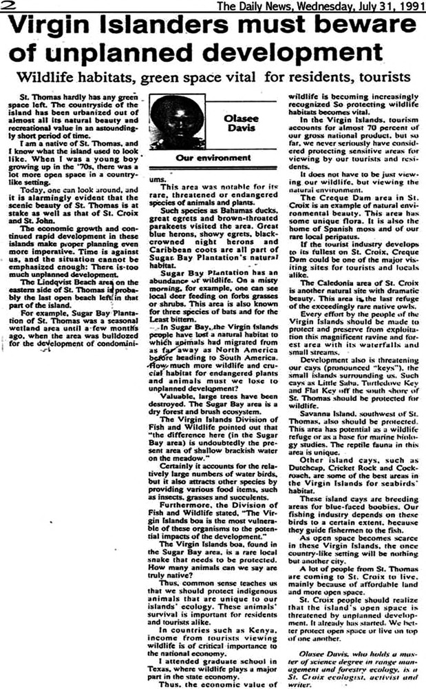 Virgin Islanders must beware of unplanned development (July 31, 1991)