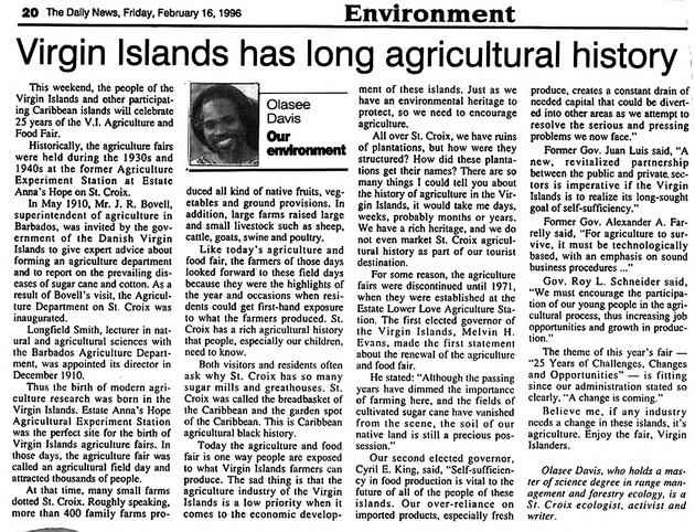 Virgin Islands Has Long Agricultural History