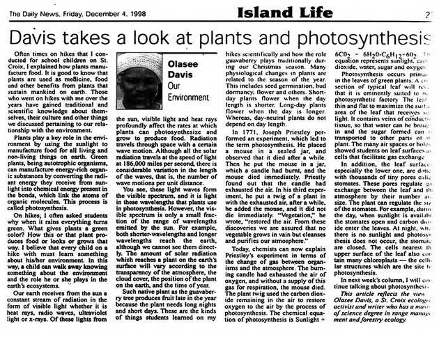 Davis takes a look at plants and photosynthesis