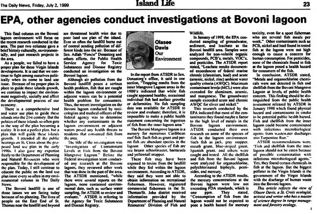 EPA, other agencies conduct investigations at Bovoni lagoon