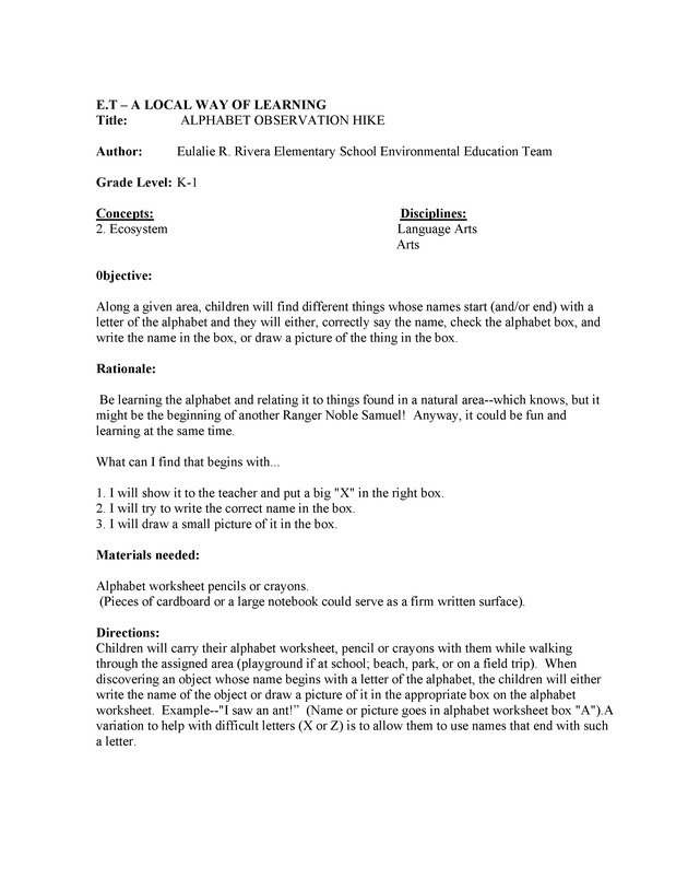 Environmental teaching plans - Page 1