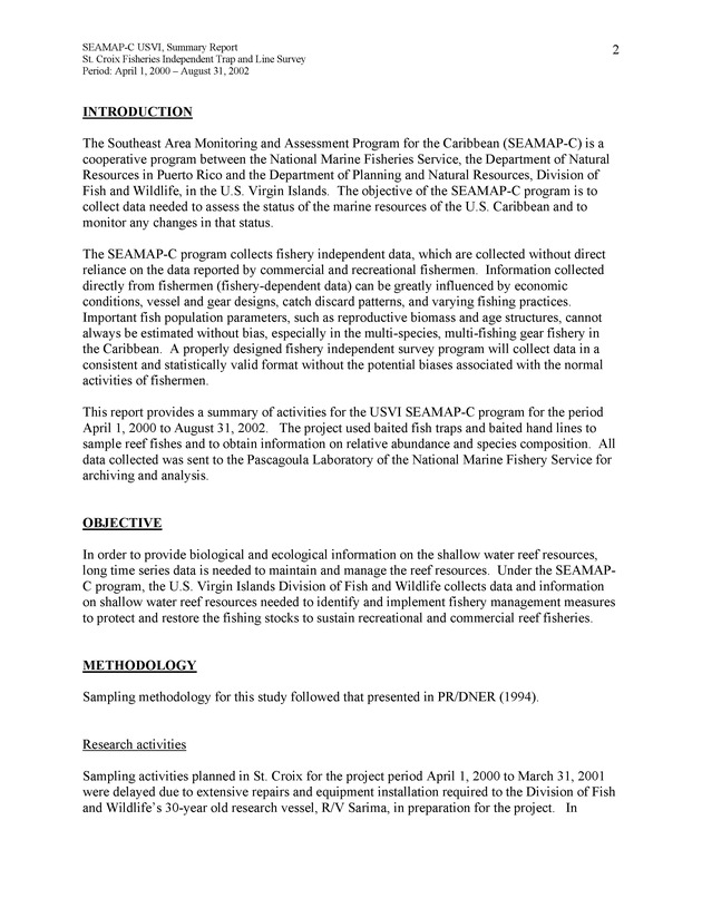 St. Croix Fisheries independent trap and line survey - Page 2