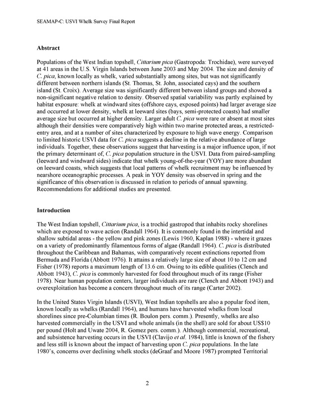 A population survey of the West Indian topshell of whelk (Cittarium pica) in the U.S. Virgin Islands - Page 2