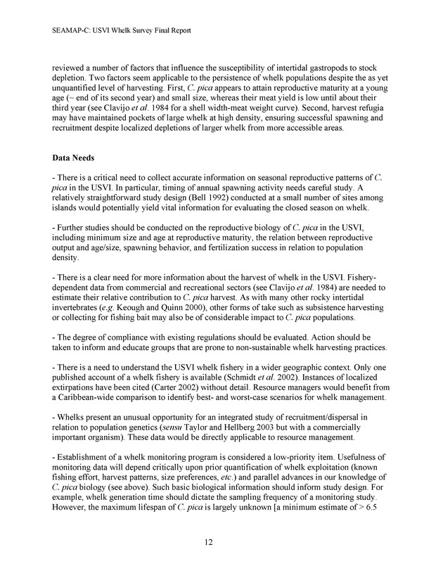 A population survey of the West Indian topshell of whelk (Cittarium pica) in the U.S. Virgin Islands - Page 12