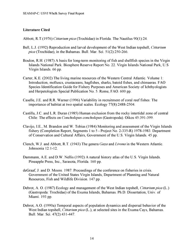 A population survey of the West Indian topshell of whelk (Cittarium pica) in the U.S. Virgin Islands - Page 14