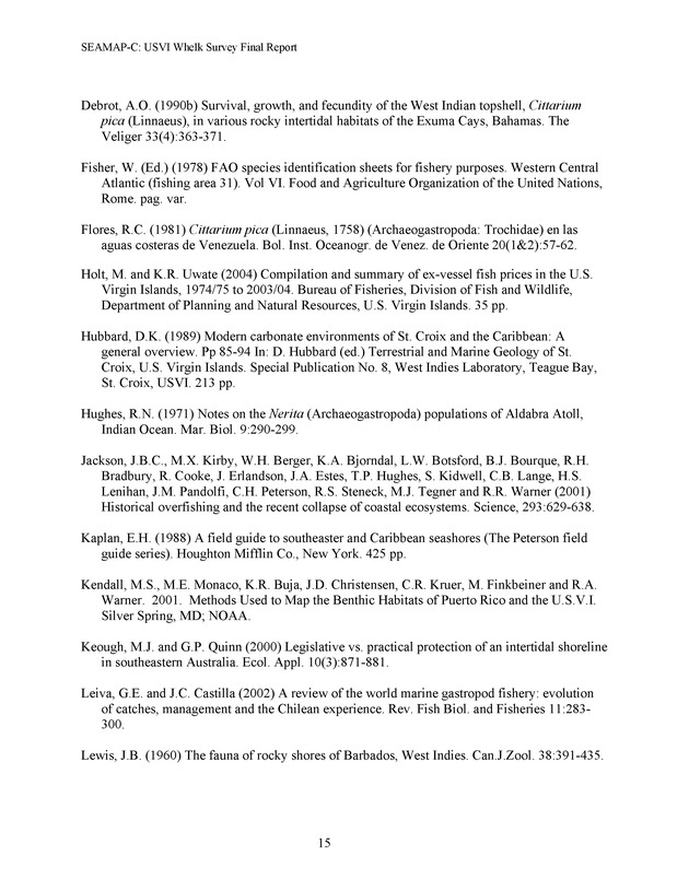 A population survey of the West Indian topshell of whelk (Cittarium pica) in the U.S. Virgin Islands - Page 15