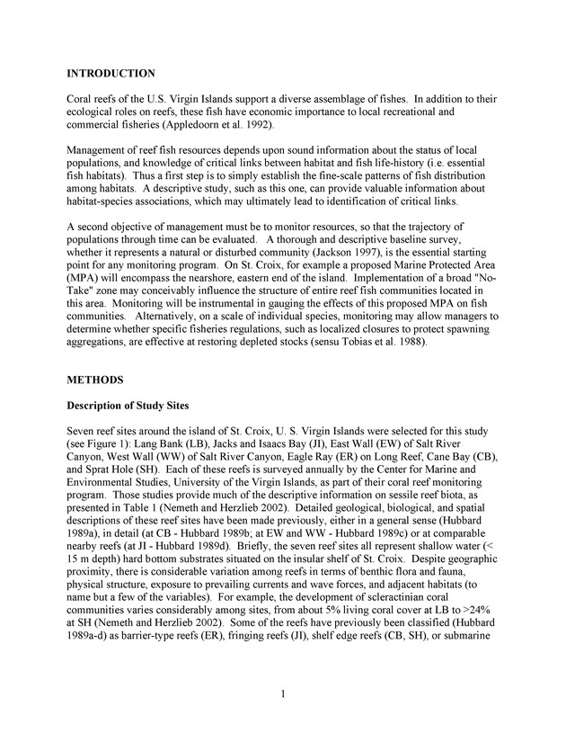 Quantitative estimates of species composition and abundance of fishes, and fish species/habitat associations in St. Croix, U.S. Virgin Islands - Page 1