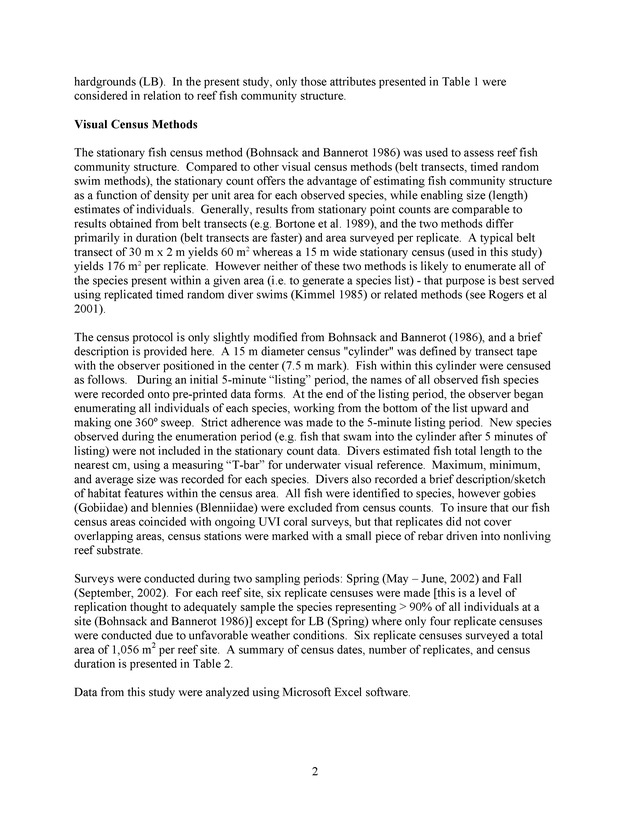 Quantitative estimates of species composition and abundance of fishes, and fish species/habitat associations in St. Croix, U.S. Virgin Islands - Page 2