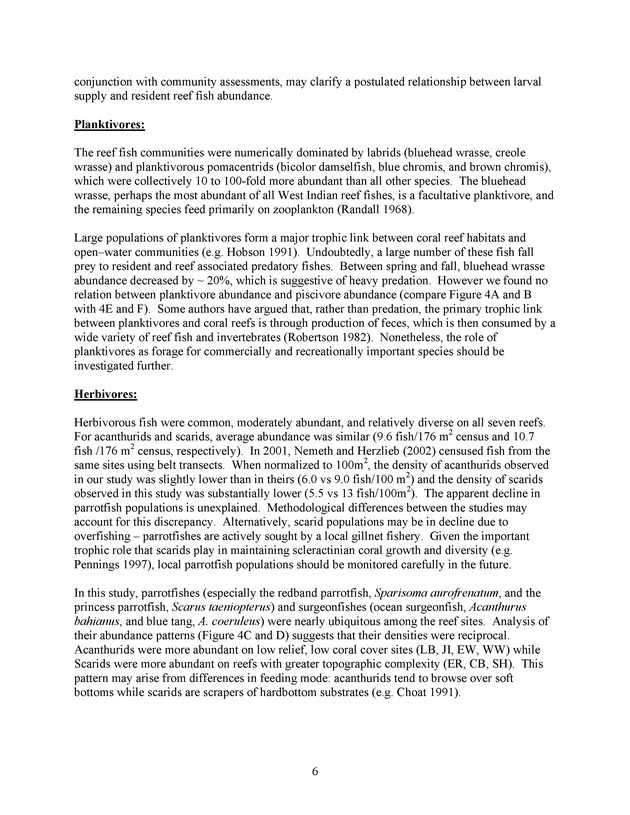 Quantitative estimates of species composition and abundance of fishes, and fish species/habitat associations in St. Croix, U.S. Virgin Islands - Page 6