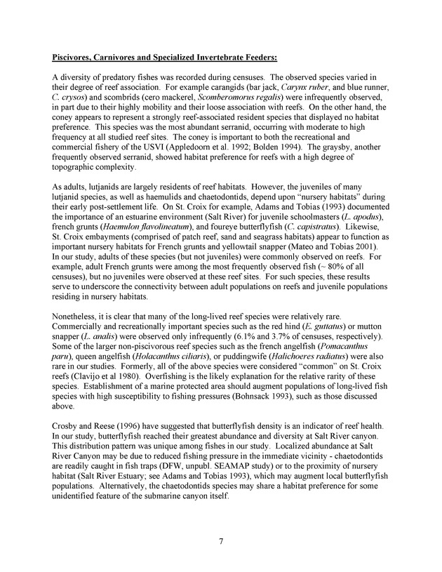 Quantitative estimates of species composition and abundance of fishes, and fish species/habitat associations in St. Croix, U.S. Virgin Islands - Page 7