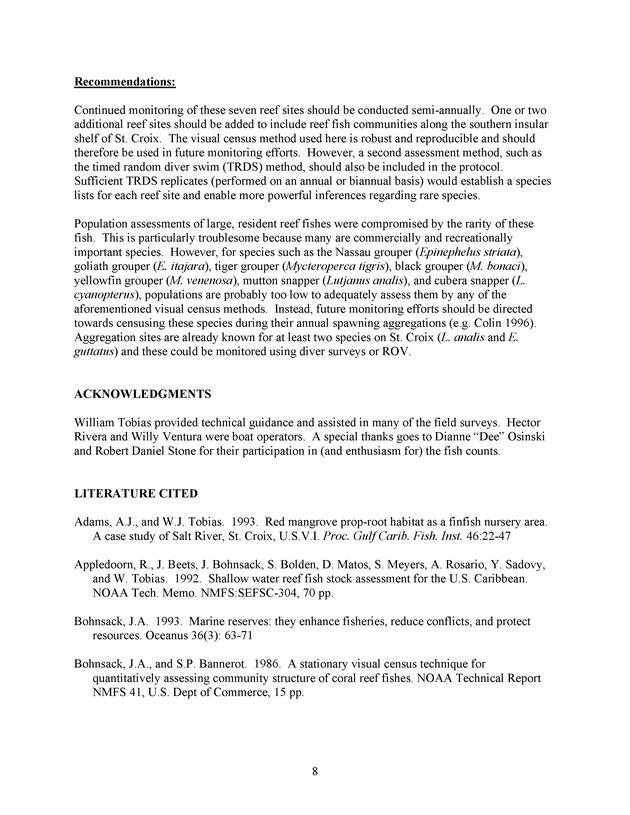 Quantitative estimates of species composition and abundance of fishes, and fish species/habitat associations in St. Croix, U.S. Virgin Islands - Page 8