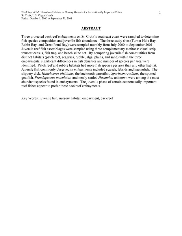 Nearshore habitats as nursery grounds for recreationally important fishes, St. Croix, U.S. Virgin Islands - Page 2