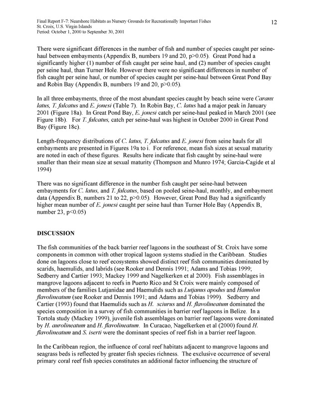 Nearshore habitats as nursery grounds for recreationally important fishes, St. Croix, U.S. Virgin Islands - Page 12