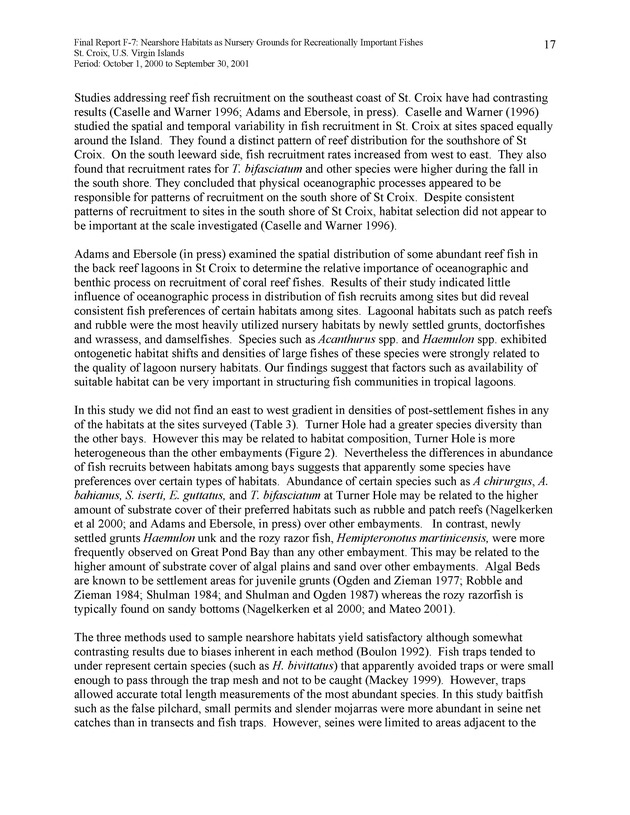 Nearshore habitats as nursery grounds for recreationally important fishes, St. Croix, U.S. Virgin Islands - Page 17