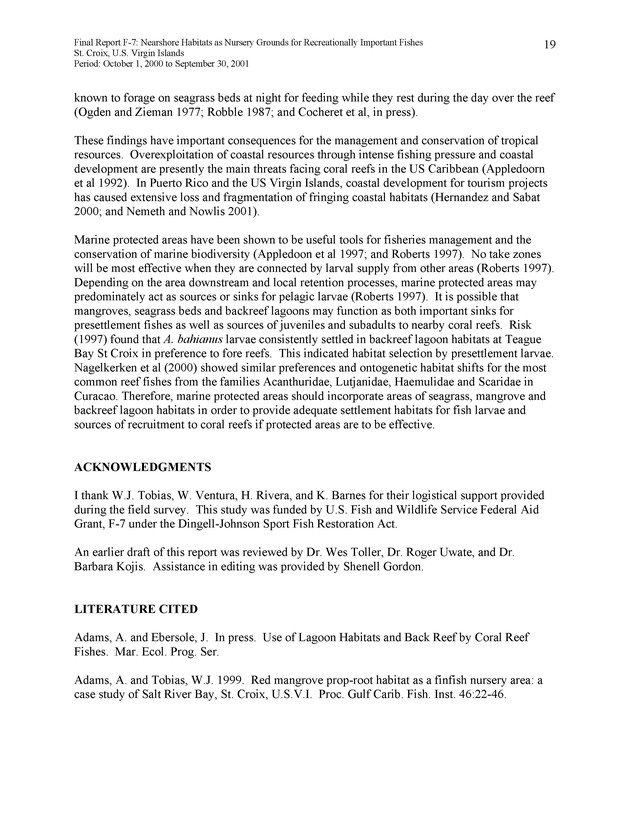 Nearshore habitats as nursery grounds for recreationally important fishes, St. Croix, U.S. Virgin Islands - Page 19