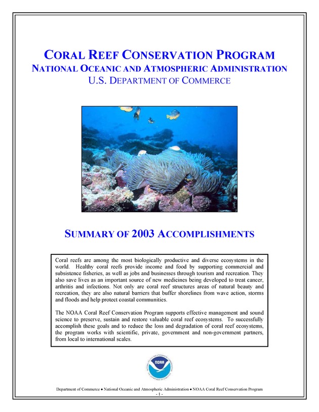 Coral Reef Conservation Program : summary of accomplishments - Page 1