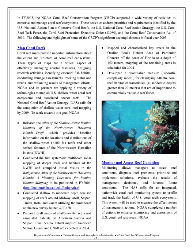 Coral Reef Conservation Program : summary of accomplishments - Page 2