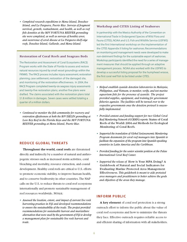 Coral Reef Conservation Program : summary of accomplishments - Page 6