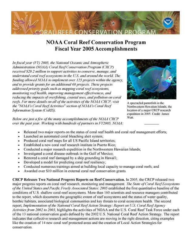 Coral Reef Conservation Program : summary of accomplishments - Page 1